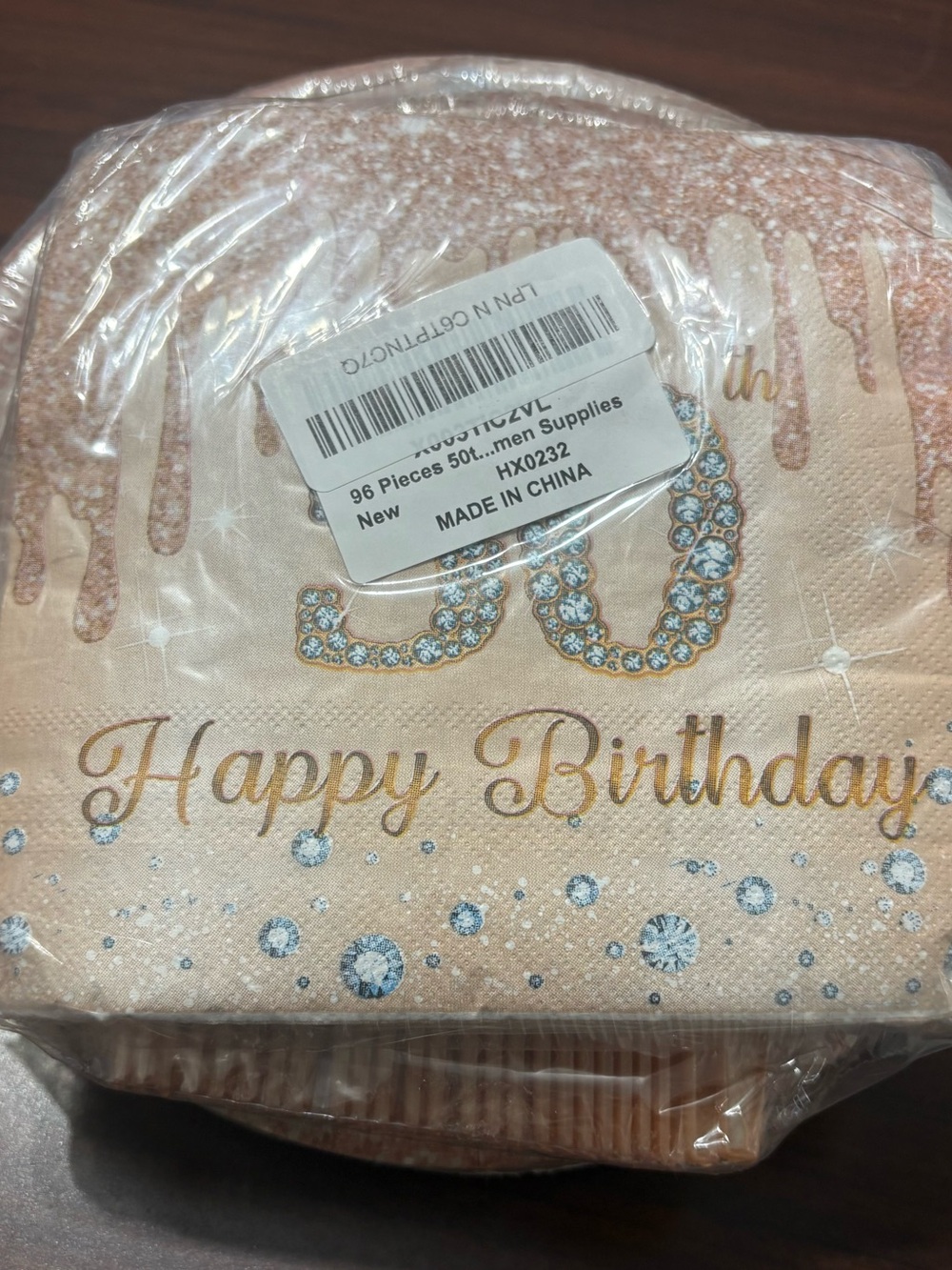 Happy Birthday 50th Disposable Napkins - Rose Gold
